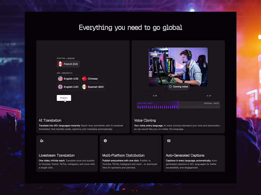 Cover image for AI SaaS for Real-Time Dubbing in eSports Livestreams