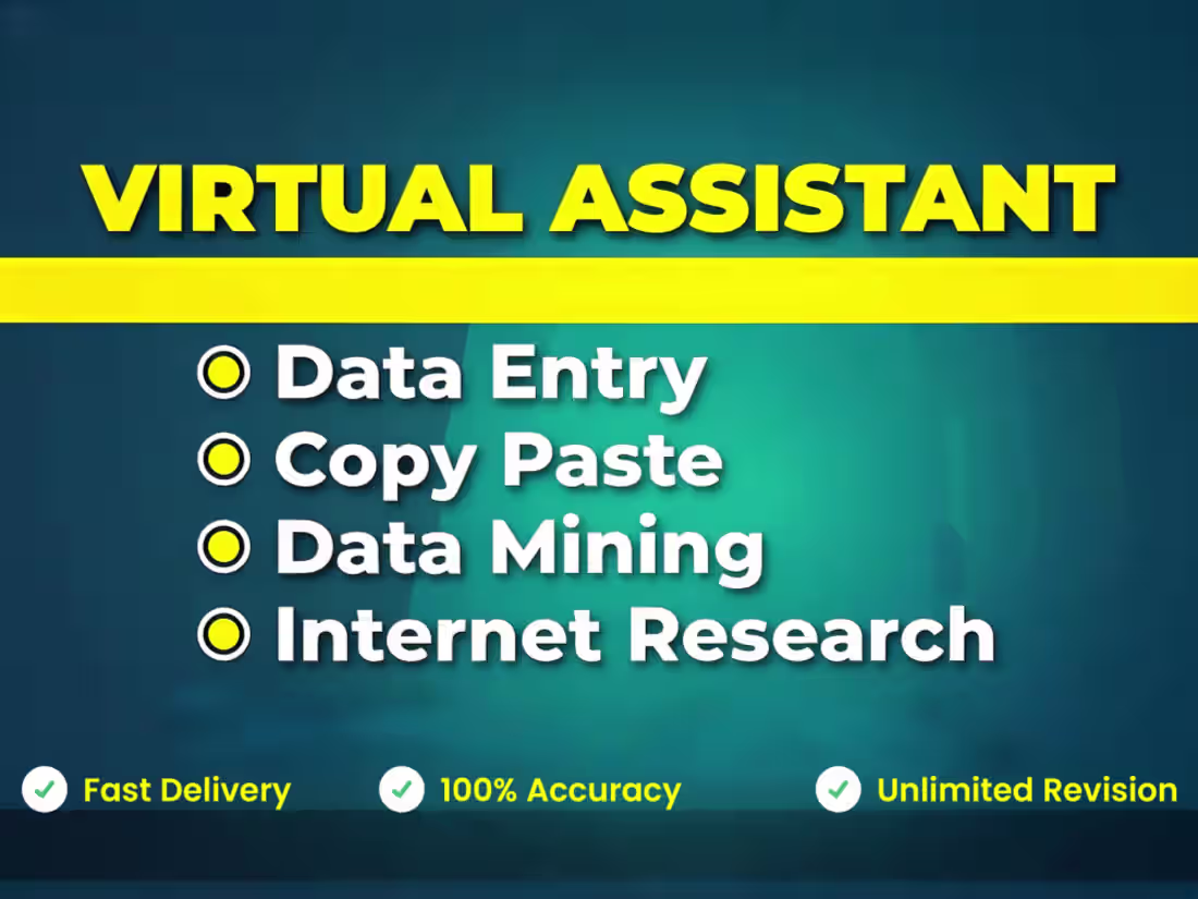 Cover image for Virtual assistant for data entry, web research, copy paste