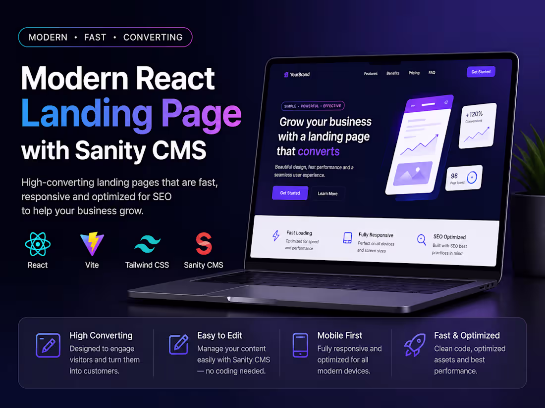 Cover image for Modern React Landing Page with Sanity CMS