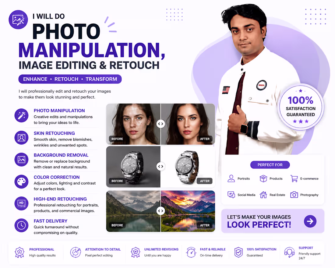 Cover image for I will do photo manipulation, image editing and retouch