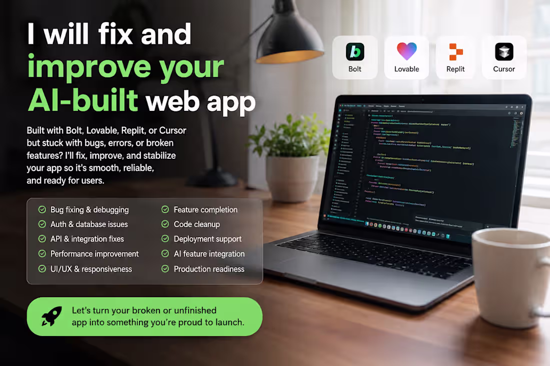 Cover image for I will fix and improve your AI built web app