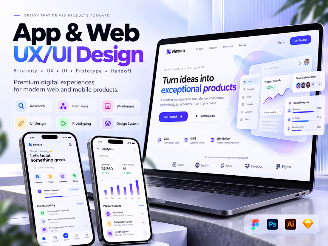Cover image for App & Web UX/UI Design for Products