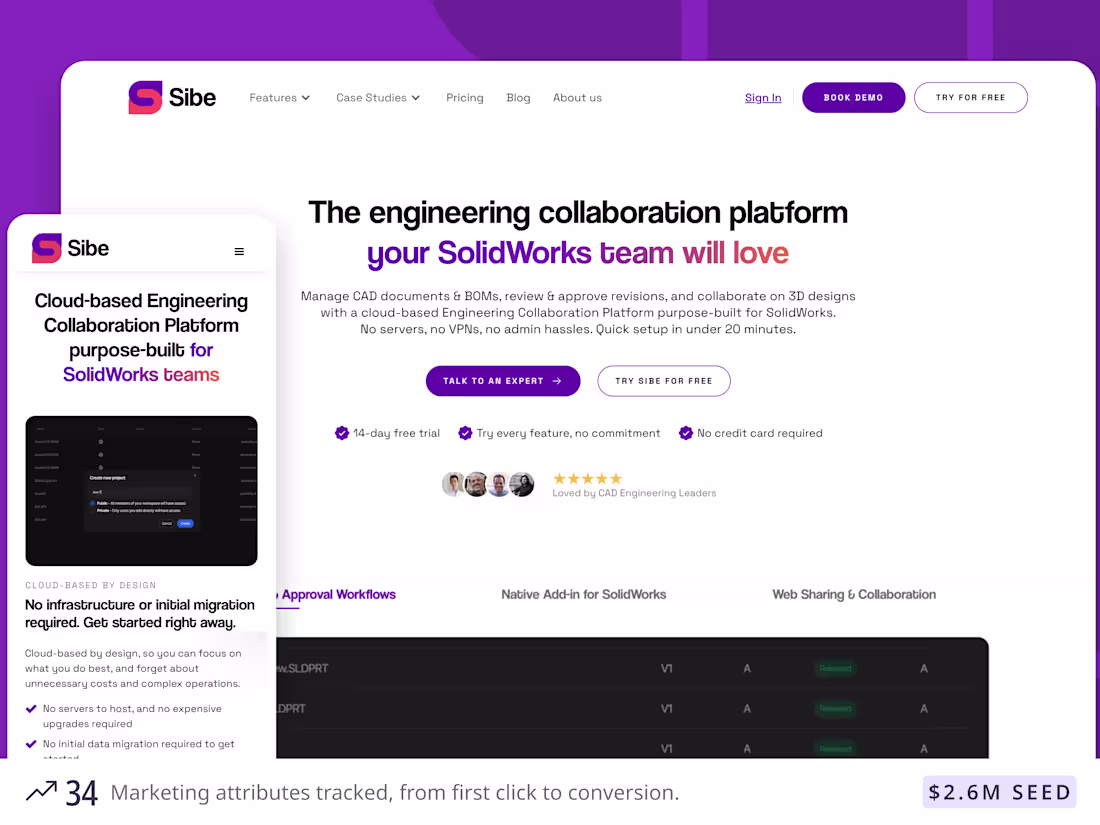 Cover image for A B2B SaaS site rebuilt to track every lead