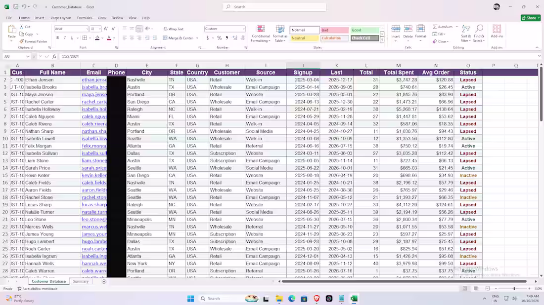 Cover image for Customer Data Entry & CRM Database Management in Excel🔥