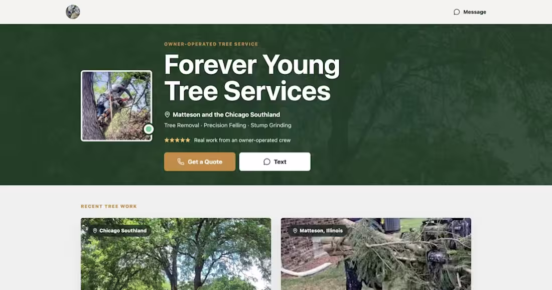 Cover image for Forever Young Tree Services | Local Business Website
