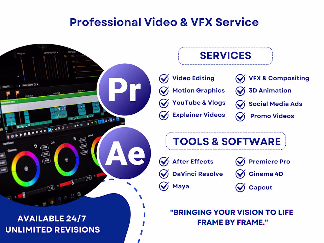 Cover image for Full Post-Production: Editing, Motion Design & VFX
