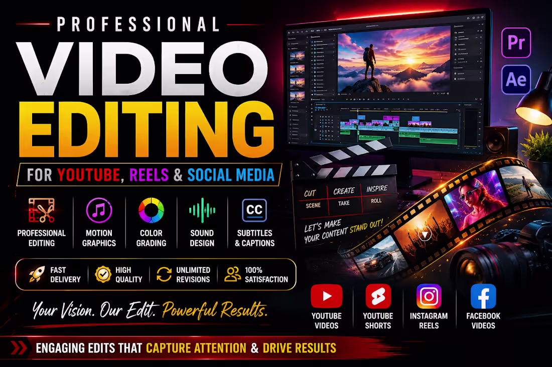 Cover image for Professional Video Editing for YouTube, Reels & Social Media