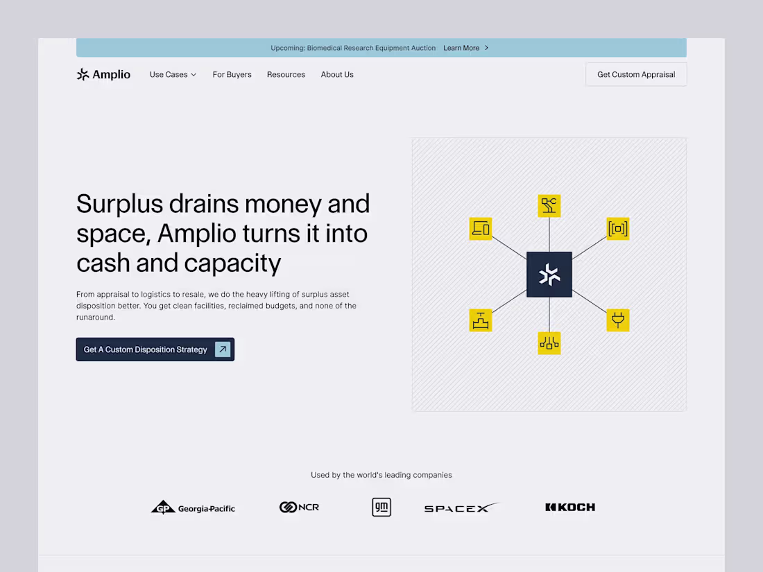 Cover image for Amplio: Brand system, motion and Webflow website