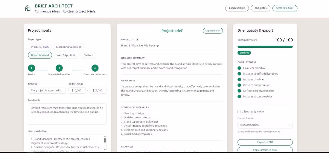 Cover image for Brief Architect is a smart, structured briefing engine desig...