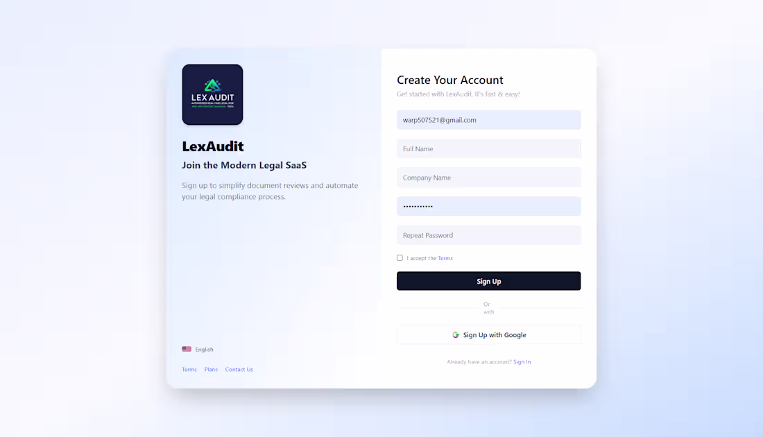 Cover image for LexAudit AI-Powered Legal Risk Platform Development