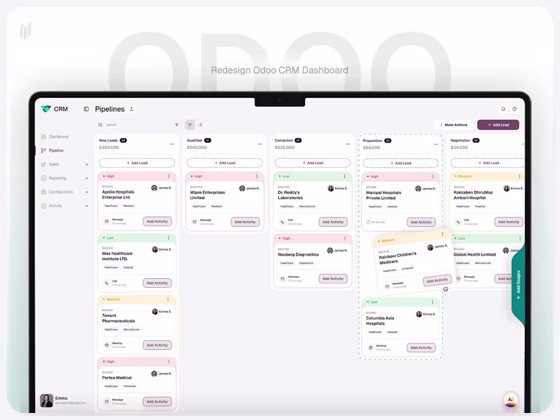 Cover image for Odoo CRM - Simplifying Sales Pipeline | UI/UX Case Study