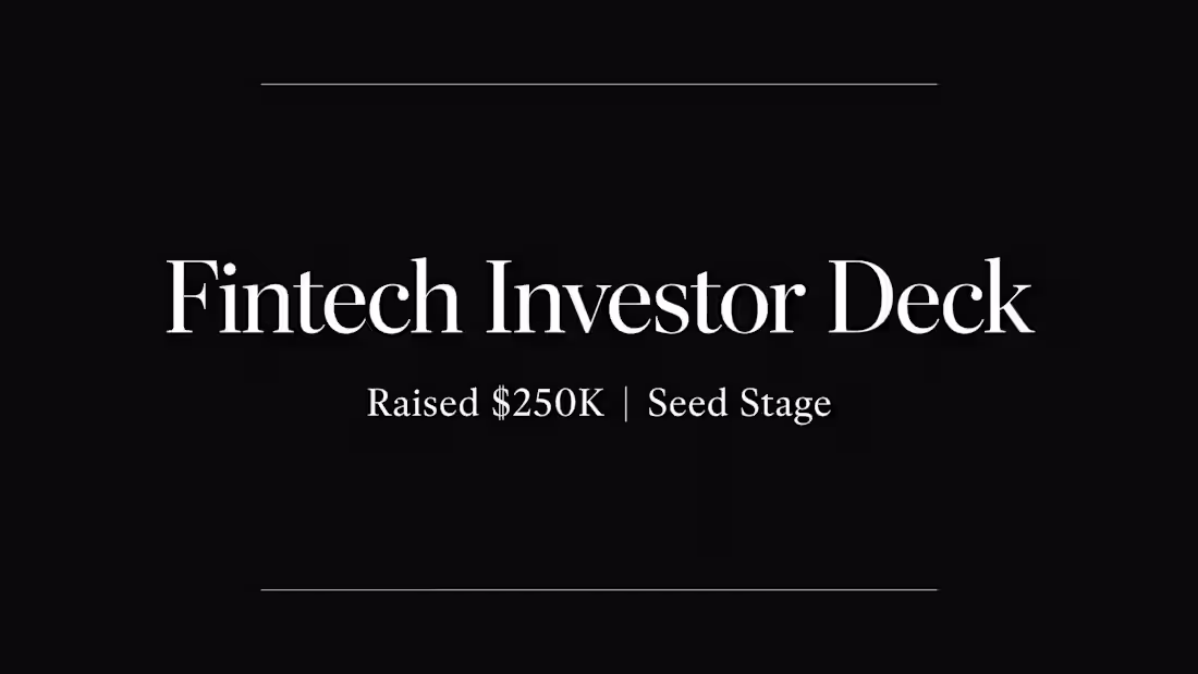 Cover image for Title: Fintech Investor Deck -