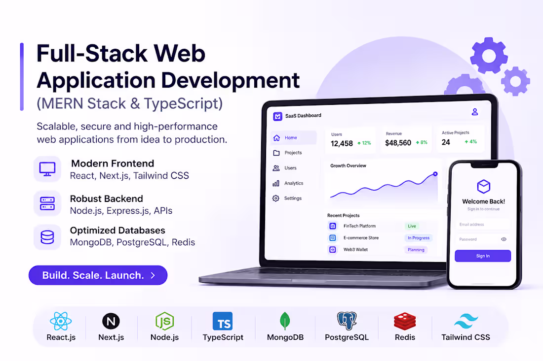 Cover image for Full-Stack Web Application Development (MERN Stack & TypeScript)
