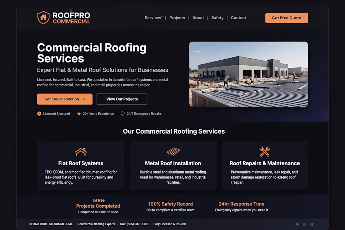Cover image for Commercial Roofing Website - Flat
