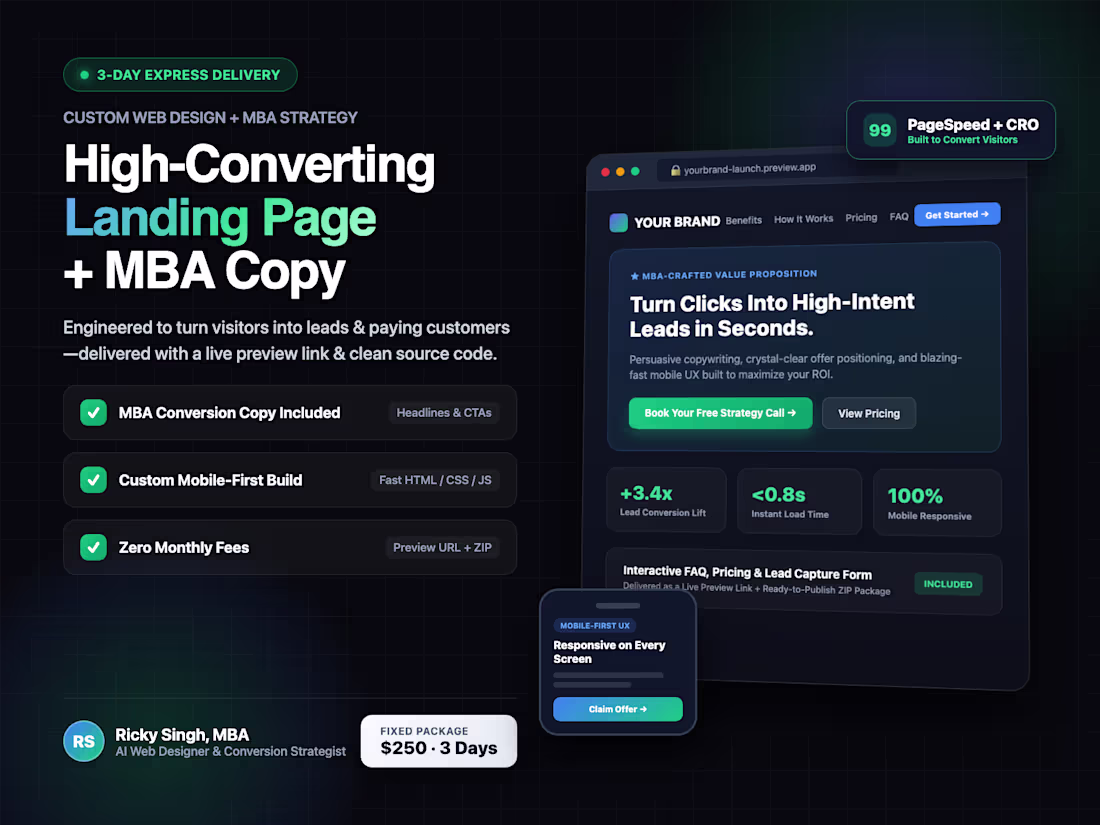 Cover image for High-Converting Custom Landing Page + MBA Conversion Copy
