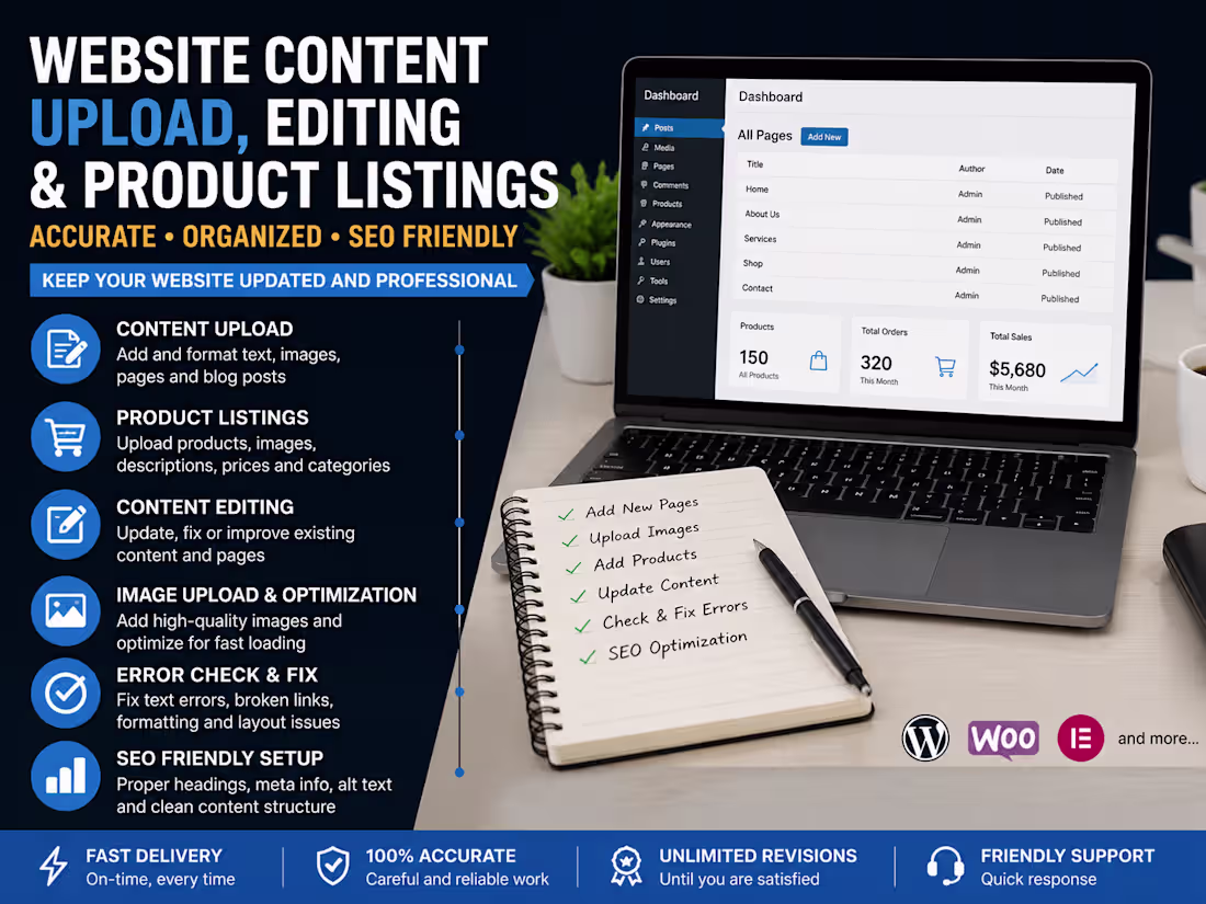Cover image for Website Content Upload, Editing and Product Listings