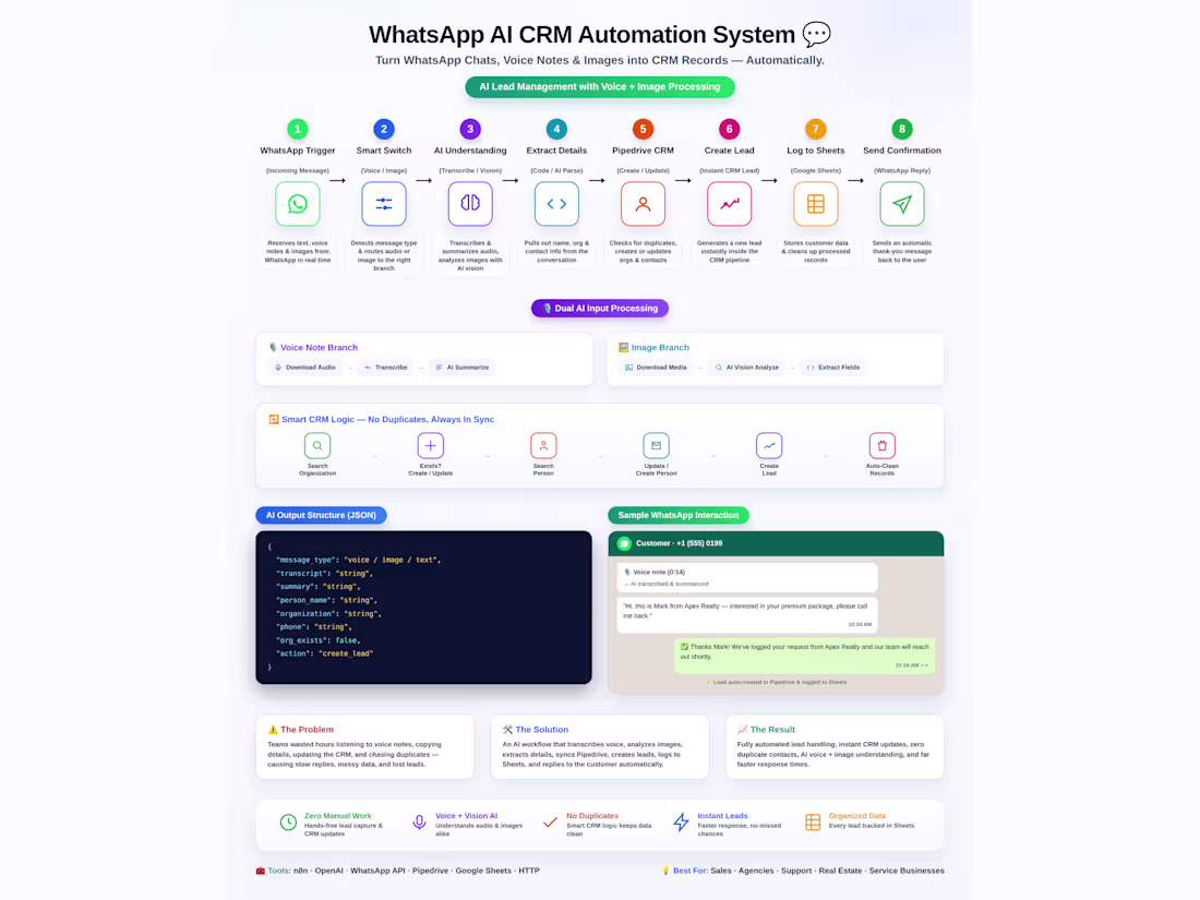 Cover image for WhatsApp to Pipedrive Lead Automation