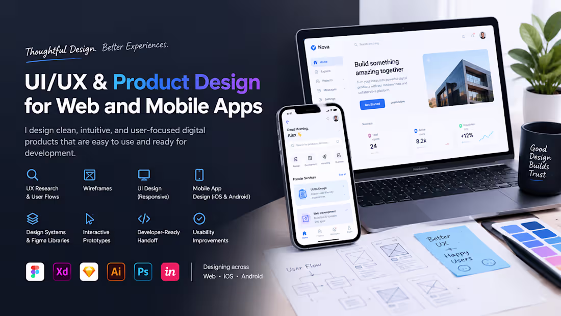 Cover image for UI/UX & Product Design for Websites, Mobile Apps & SaaS