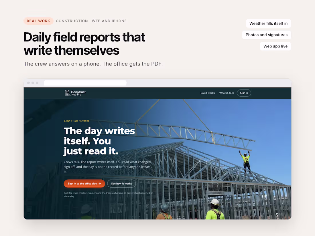 Cover image for Construct Hub Pro: Daily Field Reports That Write Themselves