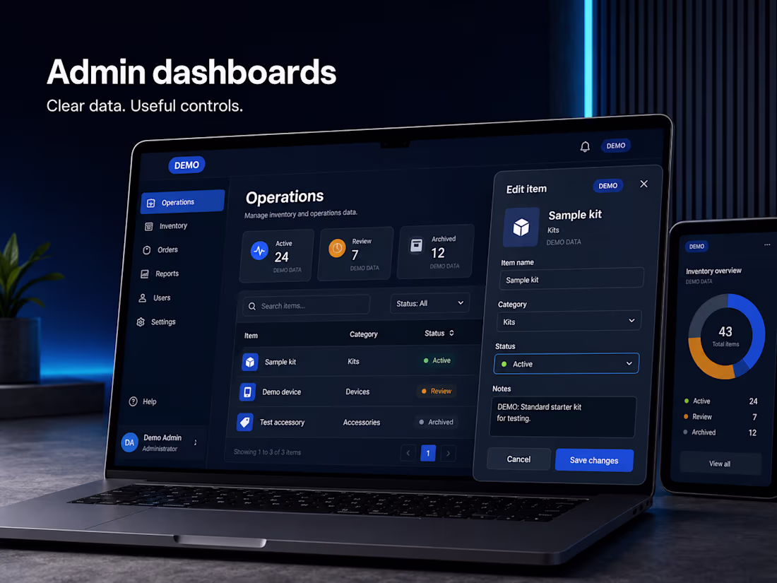 Cover image for Custom admin dashboards and internal business tools