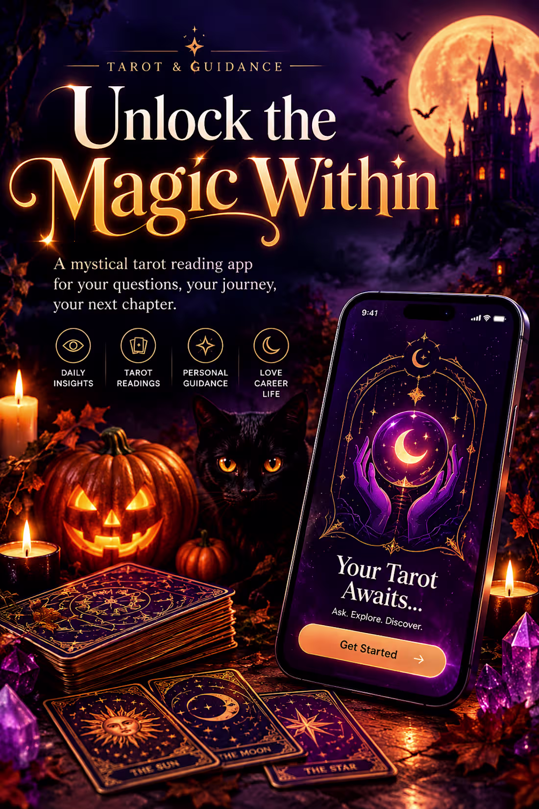Cover image for Premium Halloween Tarot App Concept