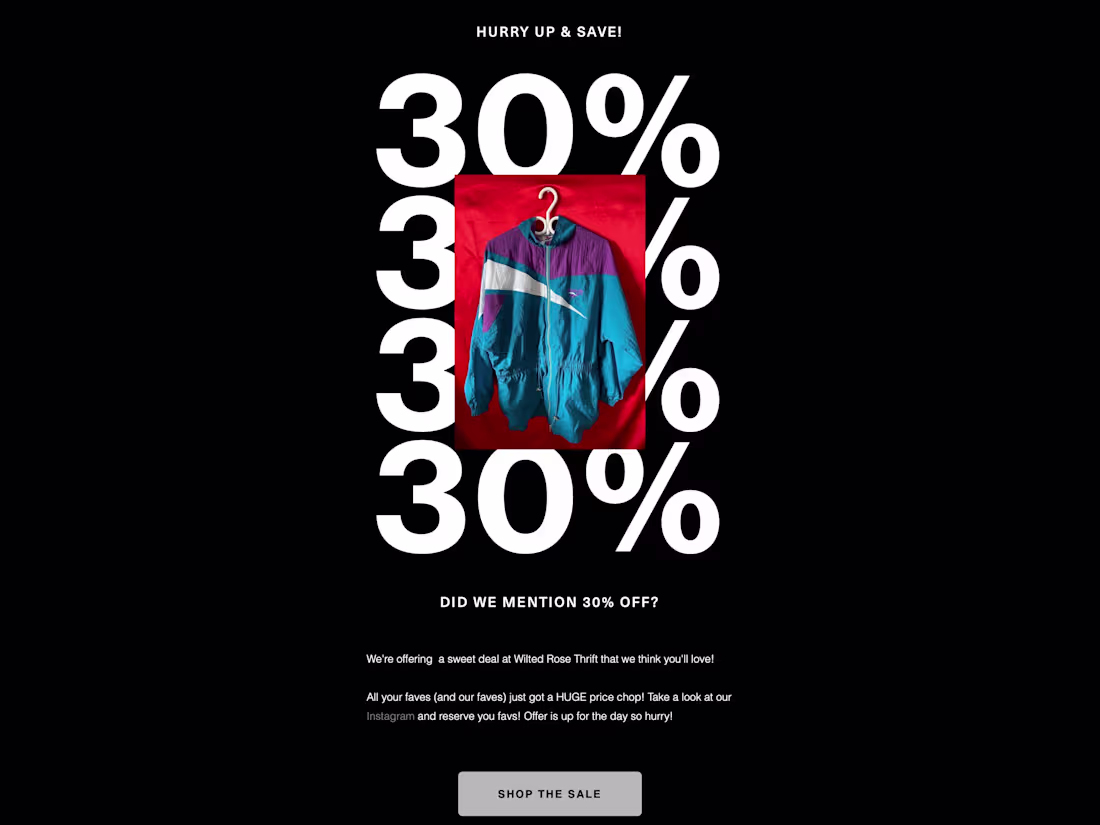 Cover image for wiltedrosethirft SALE email