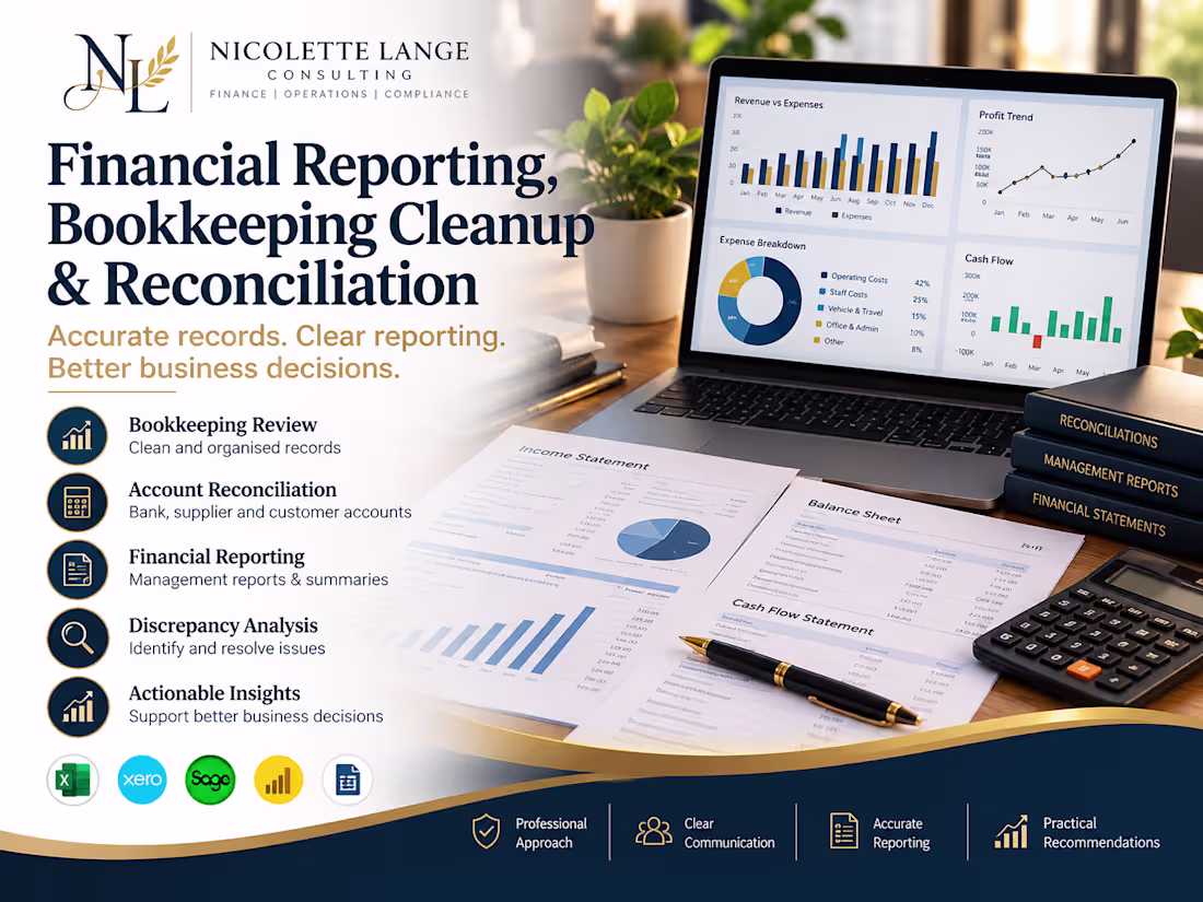 Cover image for Financial Reporting, Bookkeeping Cleanup & Reconciliation