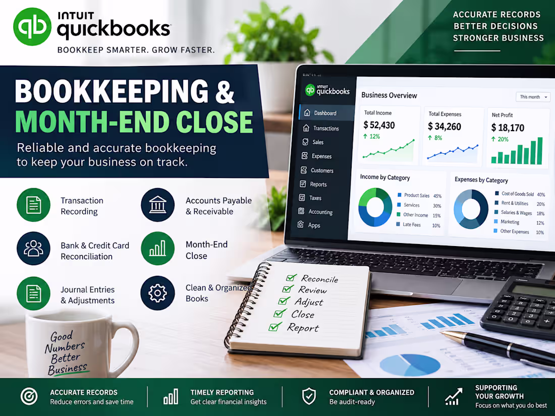 Cover image for Monthly Bookkeeping & QuickBooks Accounting
