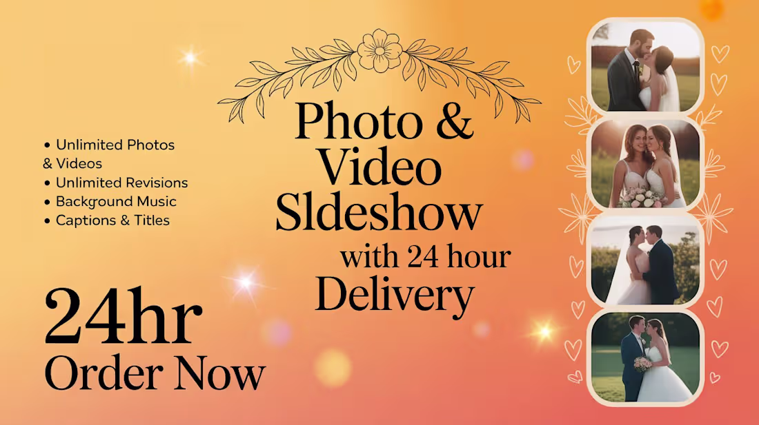 Cover image for stunning photo slideshow video, birthday and memories in 24hrs