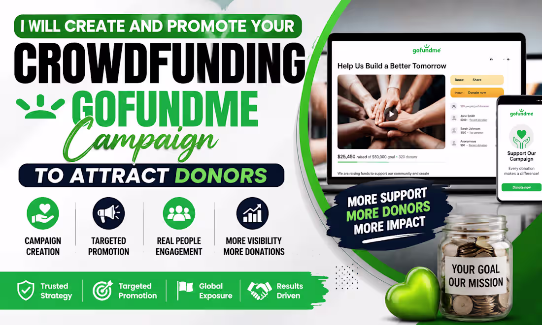 Cover image for do crowdfunding promotion GoFundMe Kickstarter Indiegogo 