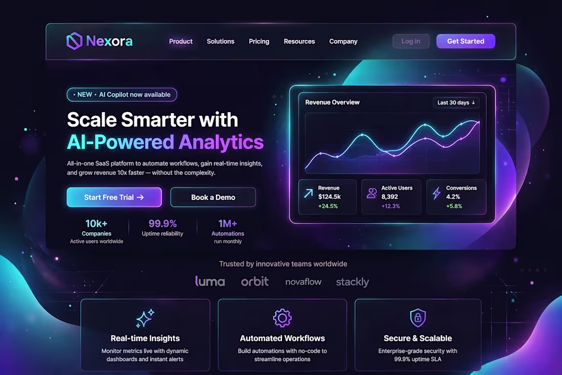 Cover image for Nexora - Neon SaaS Landing Page That Converts