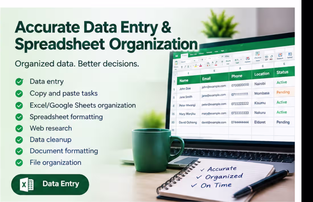 Cover image for Accurate Data Entry & Spreadsheet Organization
