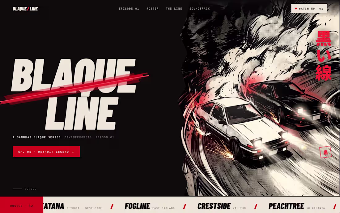 Cover image for BLAQUE LINE: Anime Series Site Built in Framer