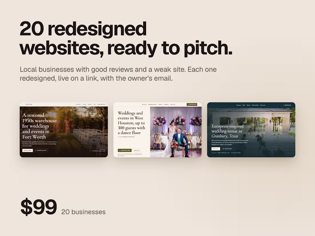 Cover image for 20 website redesigns of real businesses, ready to pitch