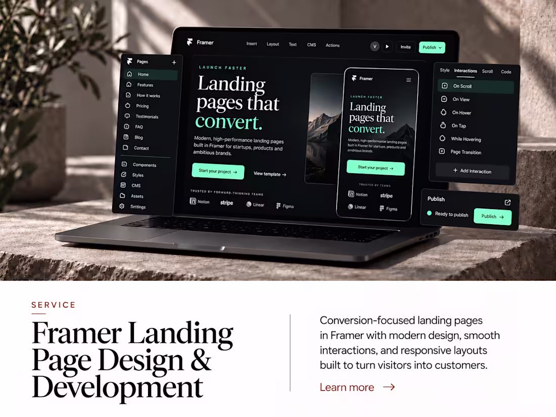 Cover image for Framer Landing Page Design & Development — Conversion-Focused