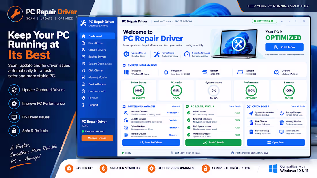 Cover image for PC Repair Driver – Windows Driver & System Optimization Soft...