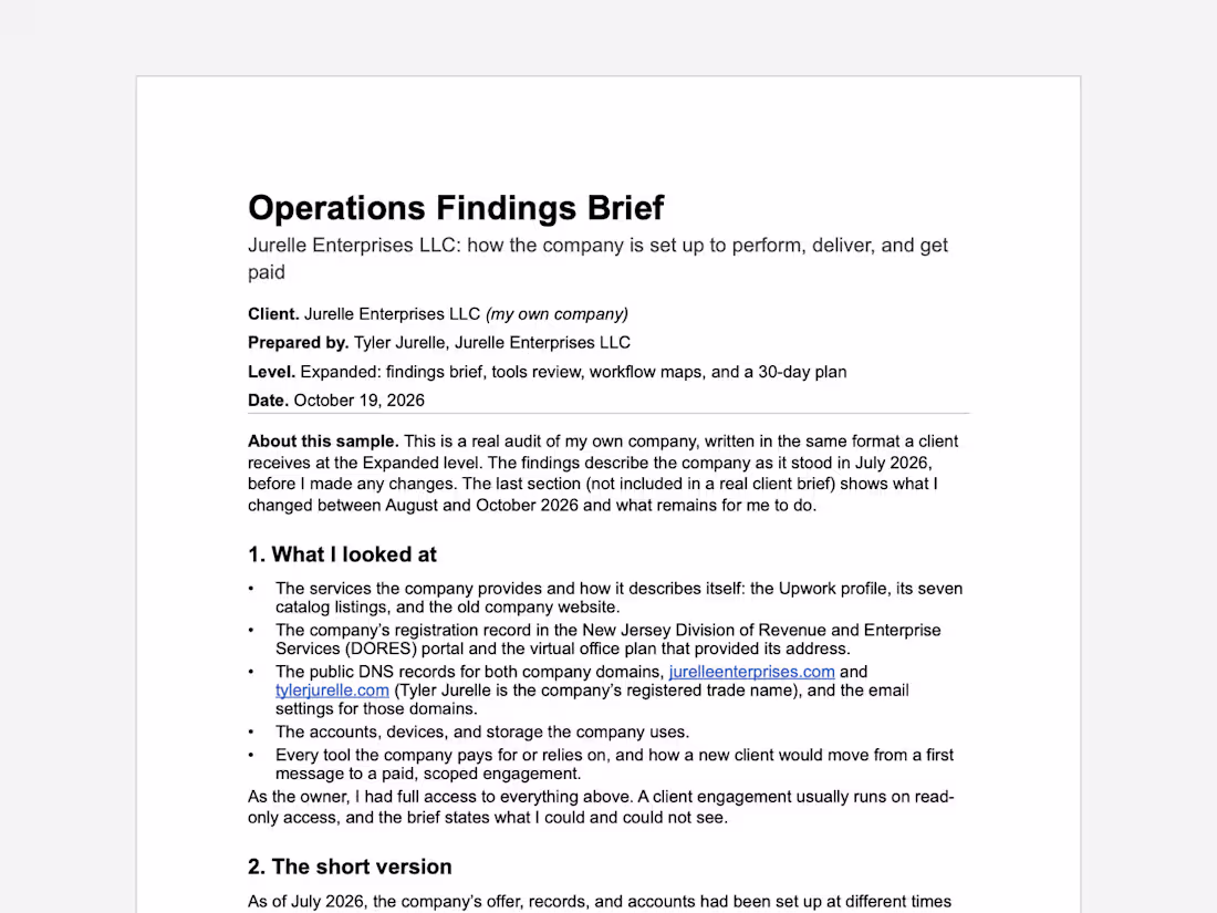 Cover image for Operations Findings Brief: An Audit of My Own Company