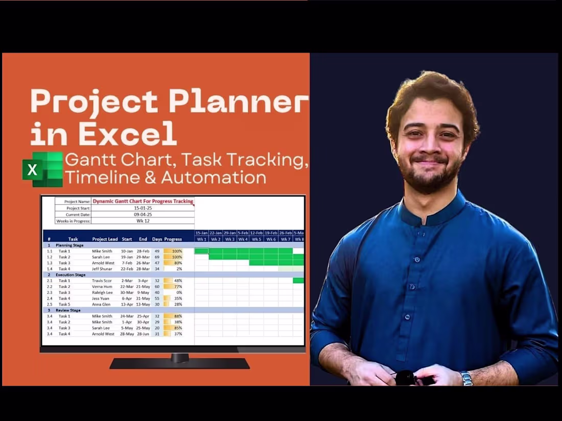 Cover image for I will build a custom gantt chart project planner in excel