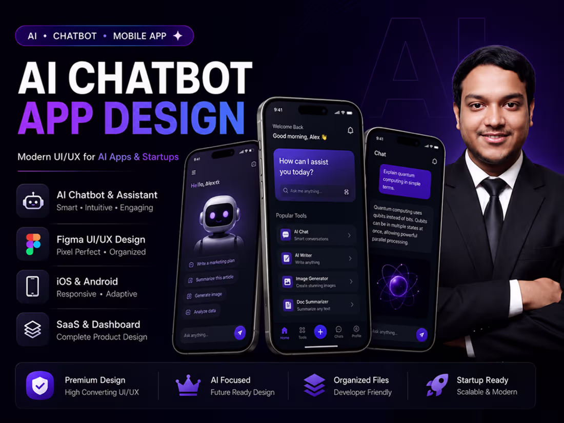 Cover image for AI Chatbot & Assistant Mobile App UI UX Design in Figma