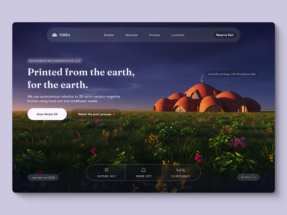 Cover image for The "Living" Concrete (Product: TERRA) hero section