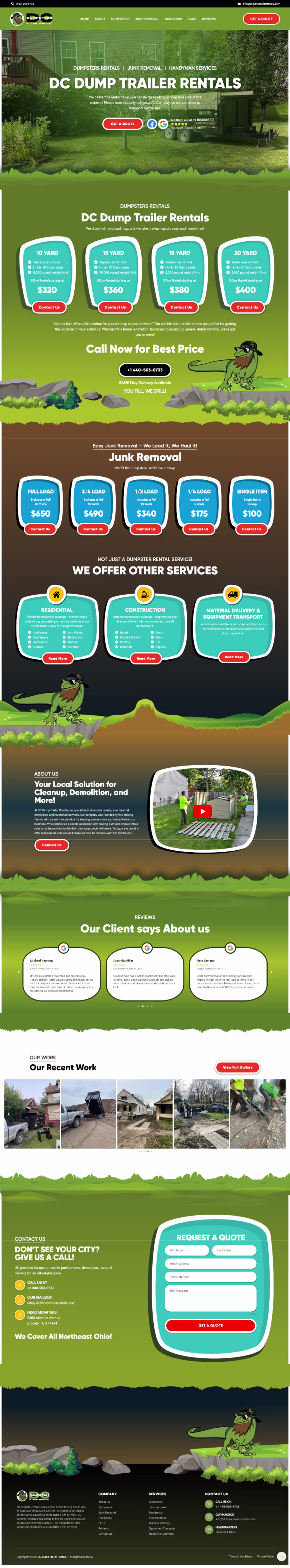 Cover image for Dump Trailer Rental Website | Local Service Business Design