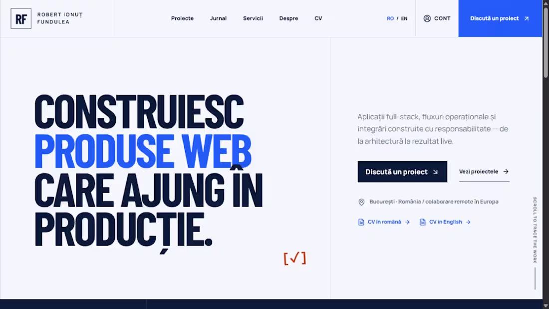 Cover image for Robert Ionuț Fundulea — production-ready web portfolio.