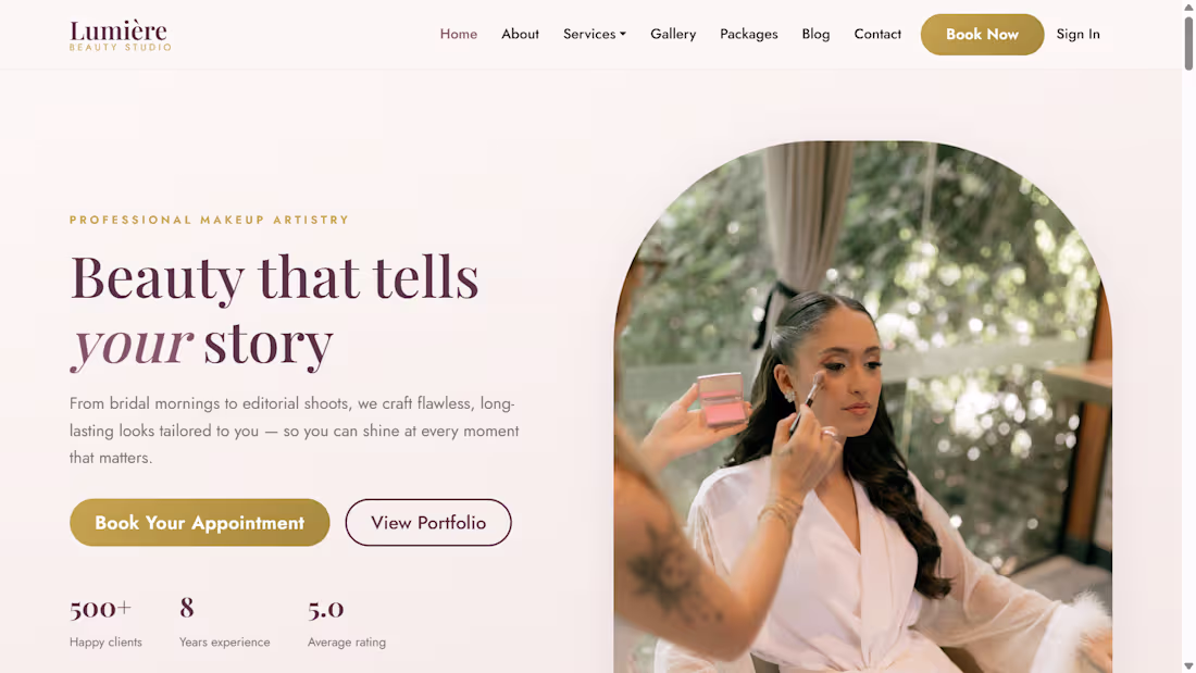 Cover image for Lumière Beauty Studio. A website