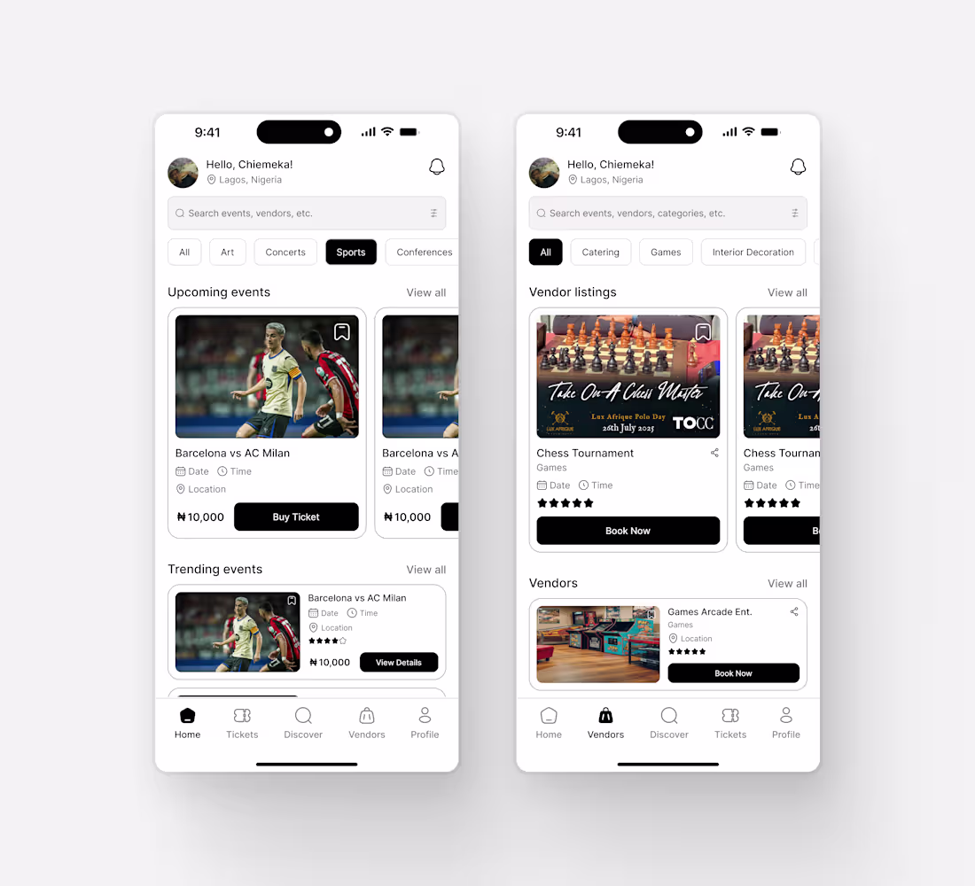 Cover image for Events Ticketing & Vendor Sourcing Mobile App (3 different c...