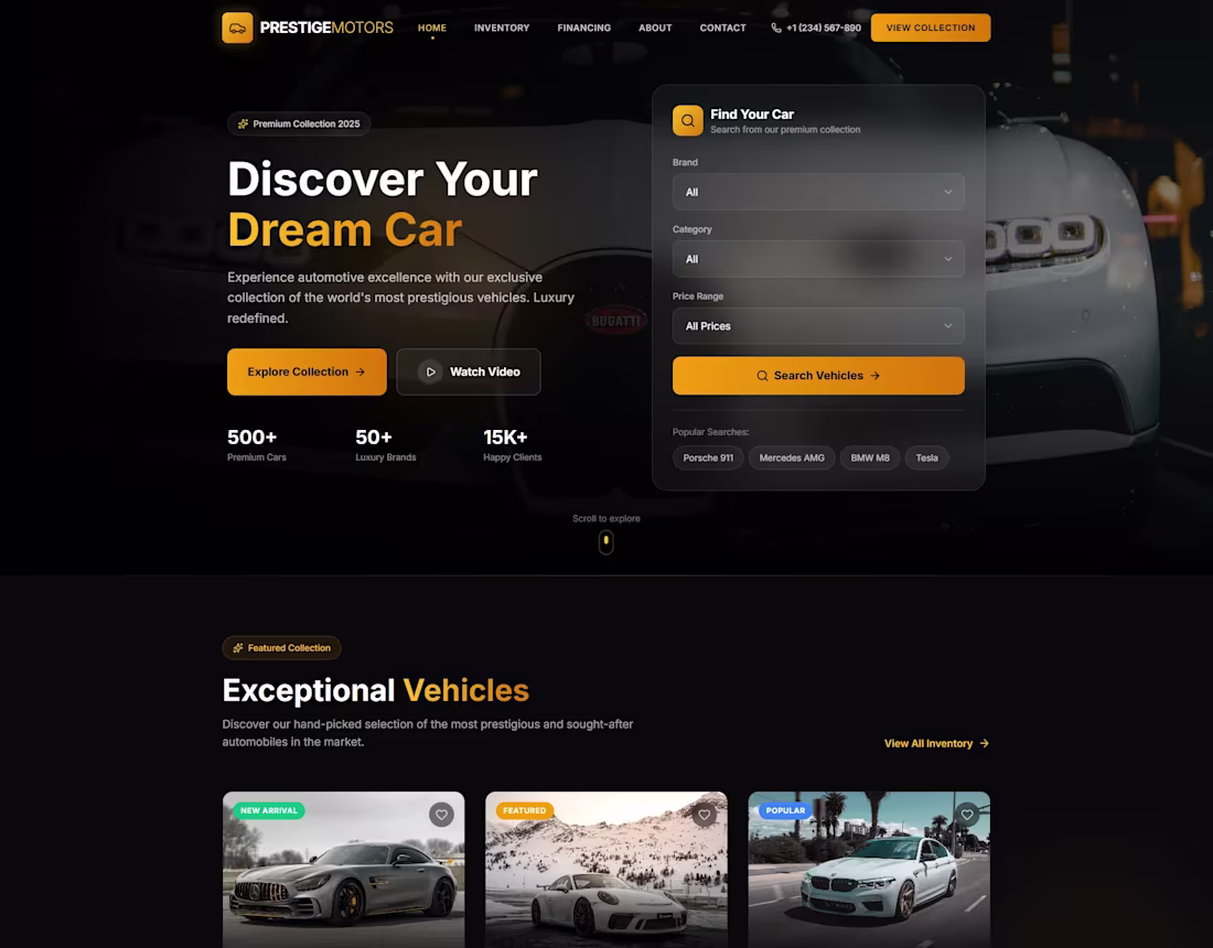 Cover image for Luxury Car Dealership Website - React Js