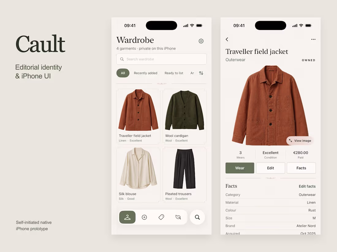 Cover image for Cault — Editorial identity & iPhone UI