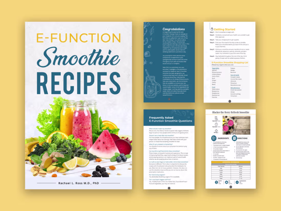 Cover image for Ebook design for E-Function Smoothie Recipes, created to pre...