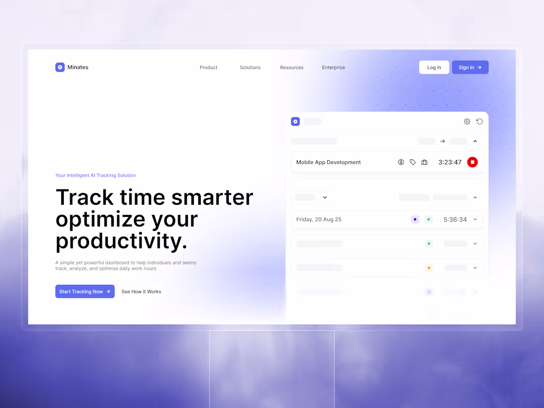 Cover image for Minates Time Tracker - Website Design