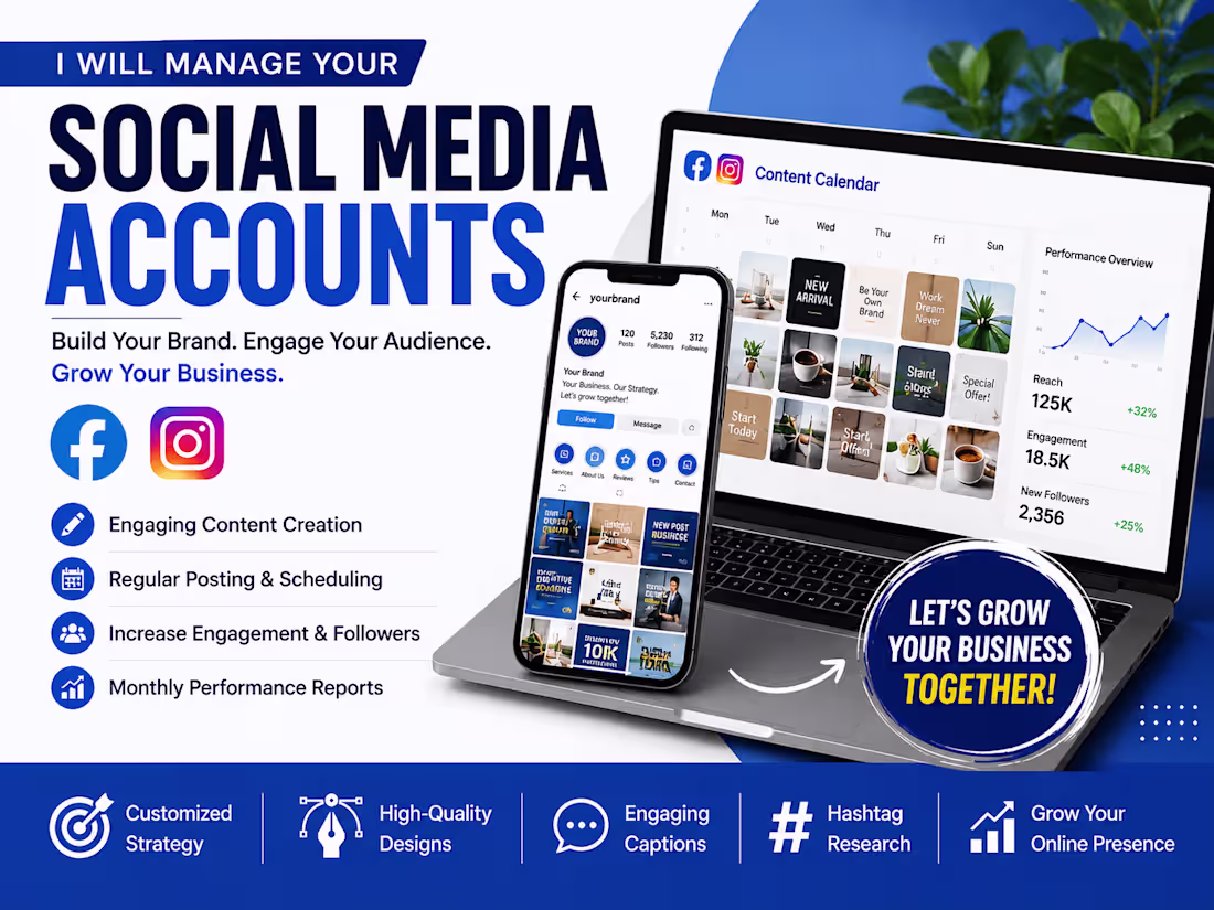 Cover image for I will manage your social media accounts and grow online