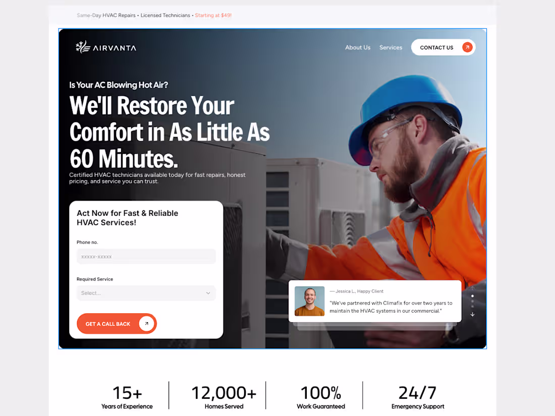 Cover image for Airvanta — HVAC Landing Page